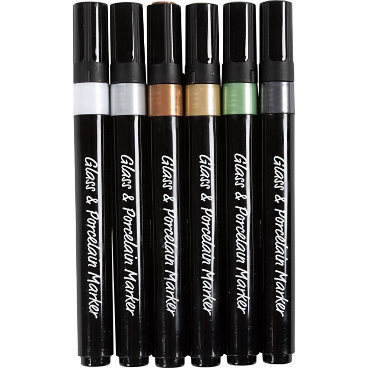 Portselani-klaasimarker 6värvi 1-4mm metallik