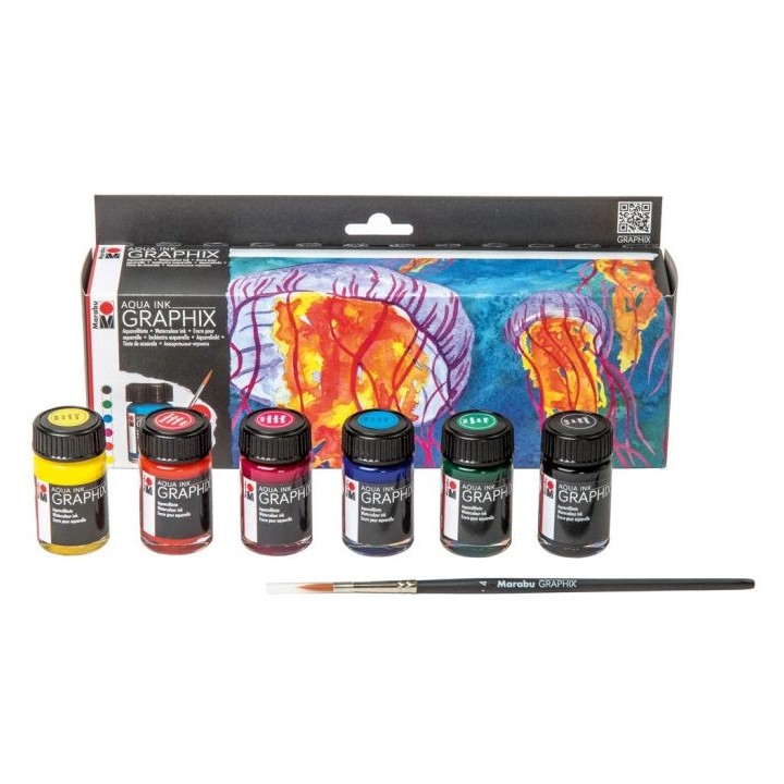 Akvarelltint 6*15ml+pintsel