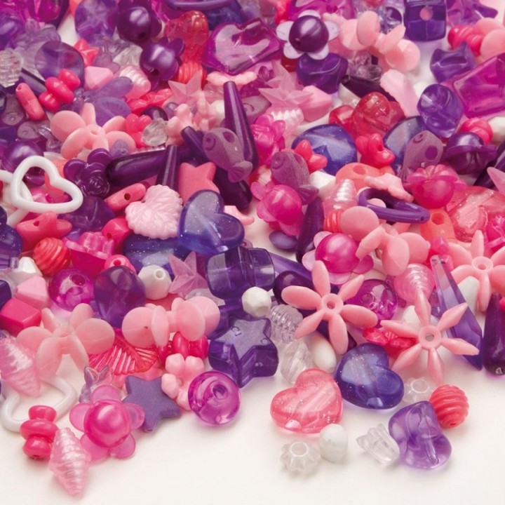 Pärlid plast roosa-lilla 500 tk.