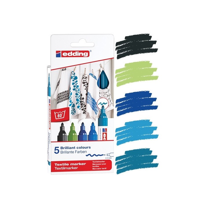 Tekstiilimarker 5tk 2-3mm sinised toonid