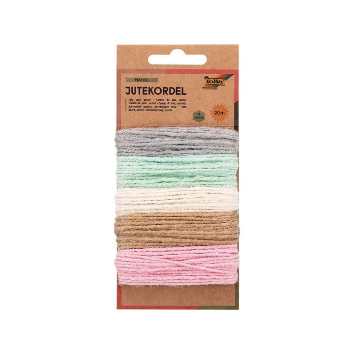 Jutepael 5 pastelset värvi 20m