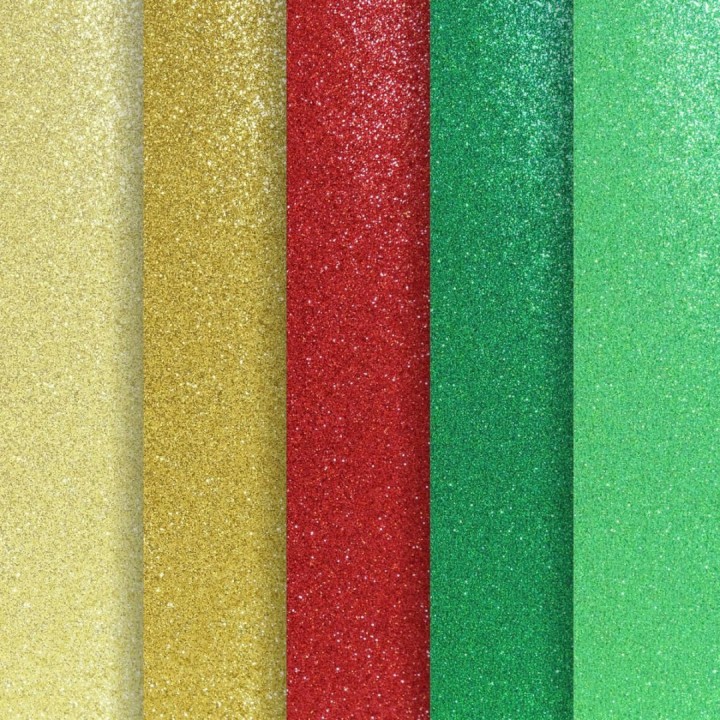 Glitterkartong A4 5 lehte jõulutoonid 210g