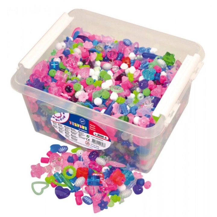 Pärlid plast erikujulised  3000tk. karbis
