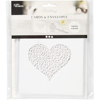 Postkaart 13,5*13,5cm perforeeritud Süda +ümbrik 14,5*14,5cm 4 tk.