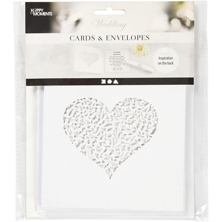 Postkaart 13,5*13,5cm perforeeritud Süda +ümbrik 14,5*14,5cm 4 tk.