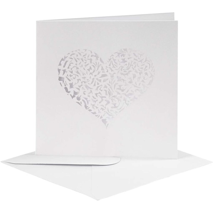 Postkaart 13,5*13,5cm perforeeritud Süda +ümbrik 14,5*14,5cm 4 tk.