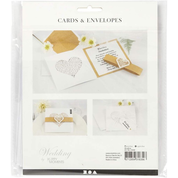 Postkaart 13,5*13,5cm perforeeritud Süda +ümbrik 14,5*14,5cm 4 tk.