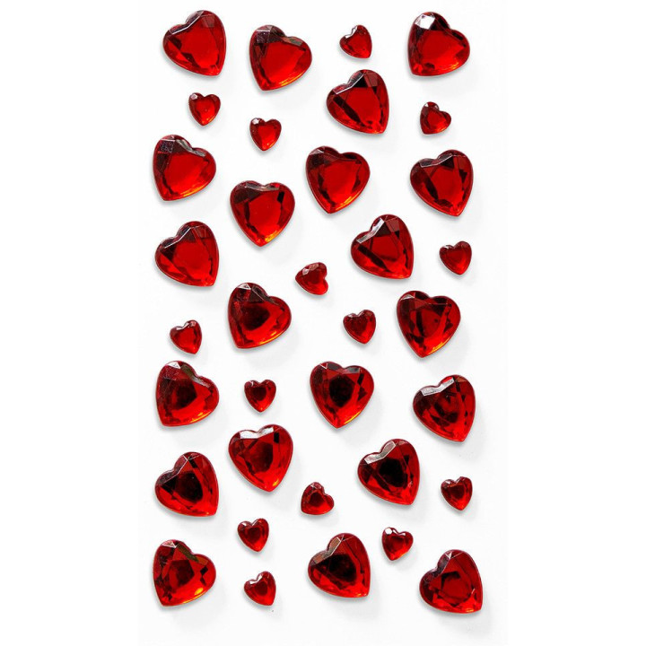 Kristallsüdamed punased kleebisega 35tk.