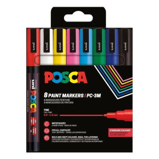 marker uni POSCA PC-3M 0,9-1,3mm 8 põhivärvi