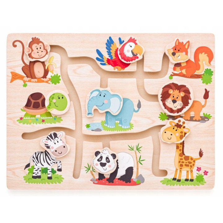 Puidust labürint pusle loomadega safari