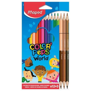 Värvipliiats ColorPeps World 12tk+3tk