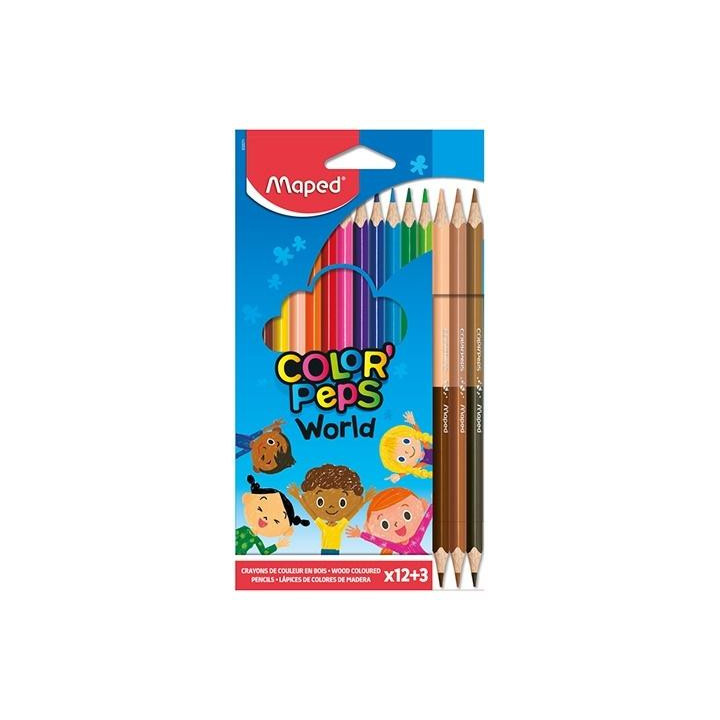 Värvipliiats ColorPeps World 12tk+3tk