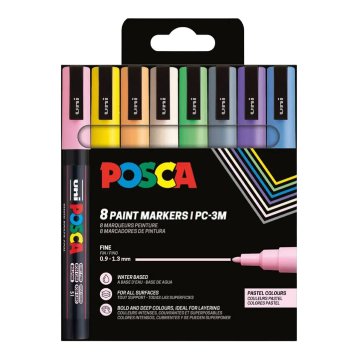 koopia marker uni POSCA PC-3M 0,9-1,3mm 8 pastellset tooni