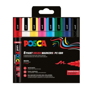 marker uni POSCA PC-5BR 8 põhivärvi  pintseotsaga
