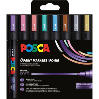 marker uni POSCA PC-5M 1,8-2,5mm 8 metallikvärvi