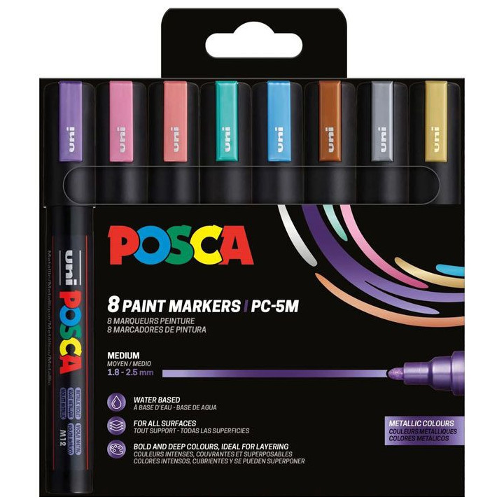 marker uni POSCA PC-5M 1,8-2,5mm 8 metallikvärvi
